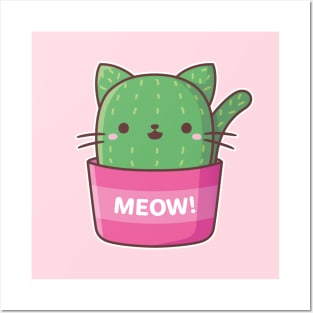 Cute Cat Cactus Plant Posters and Art